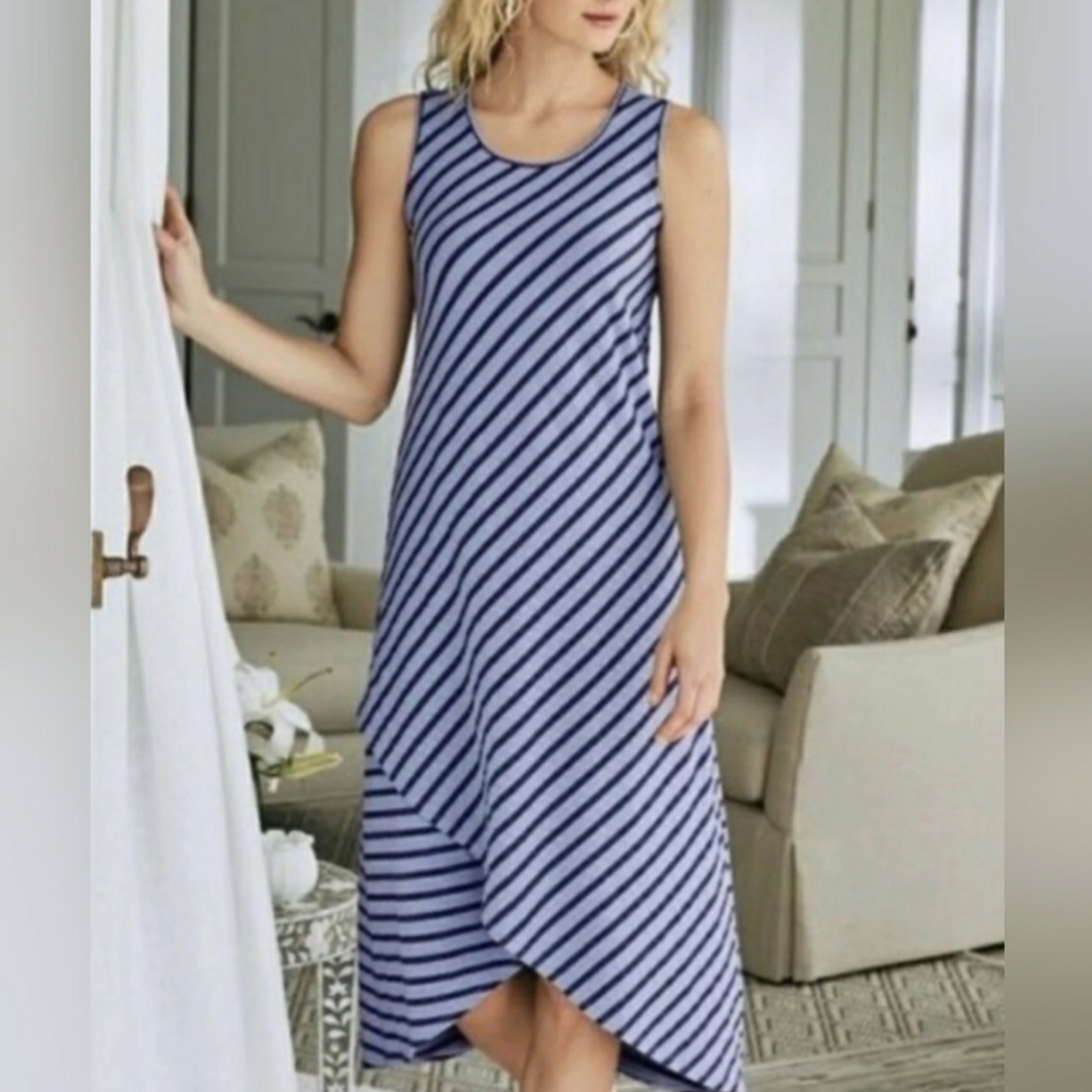 Soft Surroundings Sarina Lavendar Striped Sleeveless Tank Dress